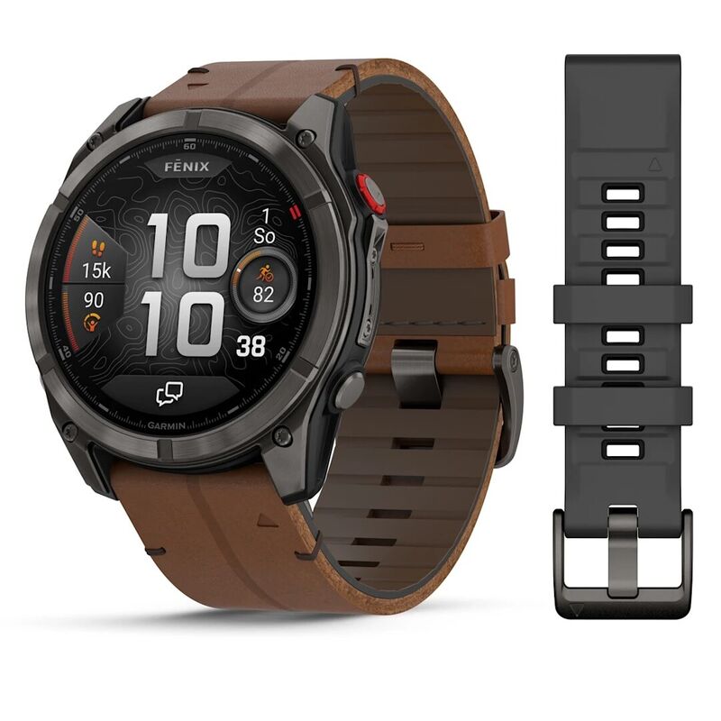 Garmin Fenix 8 Pro 51mm AMOLED Sapphire Carbon Grey DLC Titanium with Chestnut Leather Band (010-03199-40)