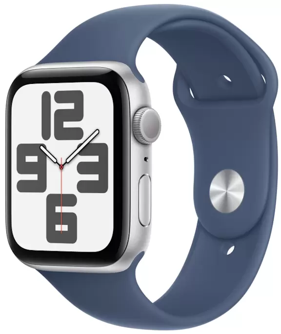 Apple Watch SE 44mm (2024) Silver Aluminum Case with Denim Sport Band (MXER3)