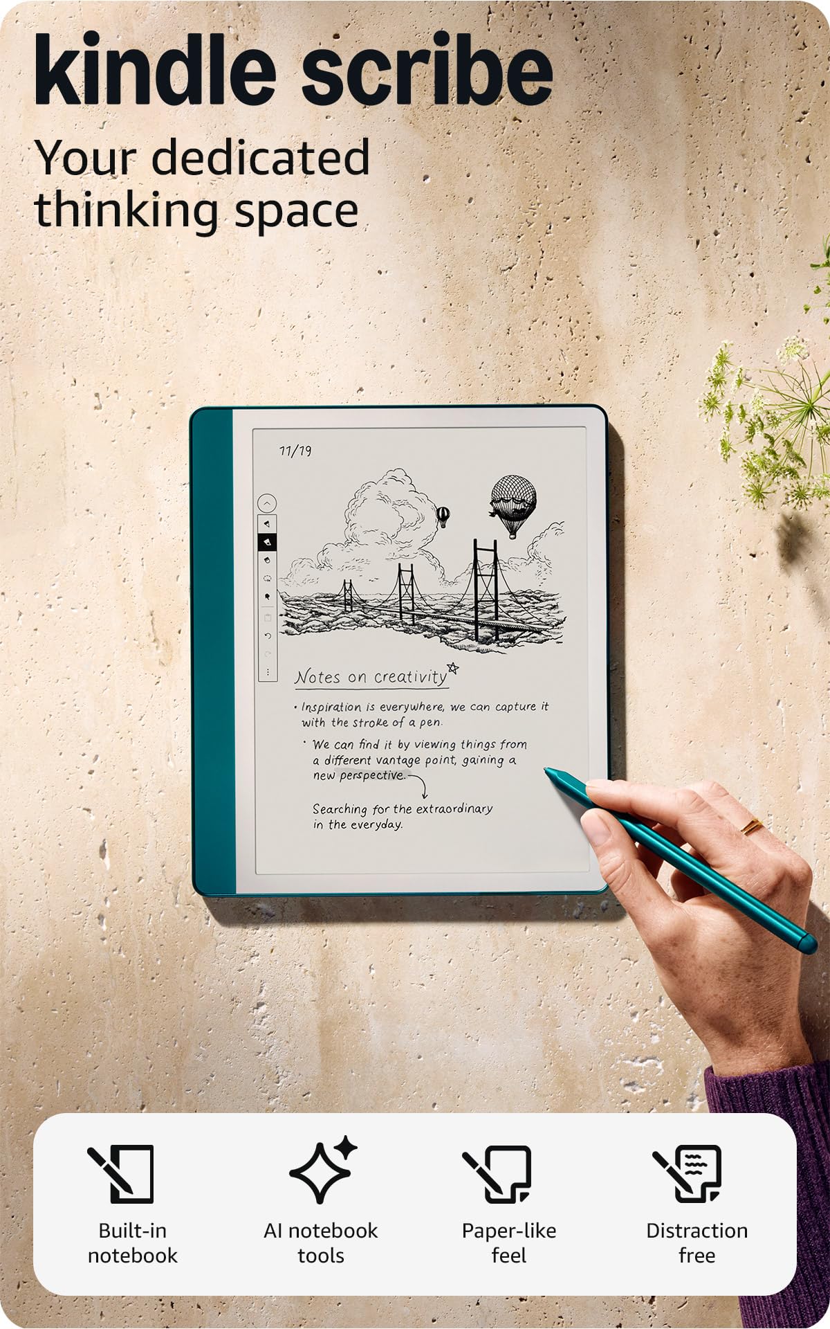 Электронная книга Amazon Kindle Scribe (2024) 10,2″ Wi‑Fi 64 ГБ с Premium Pen, Metallic Jade