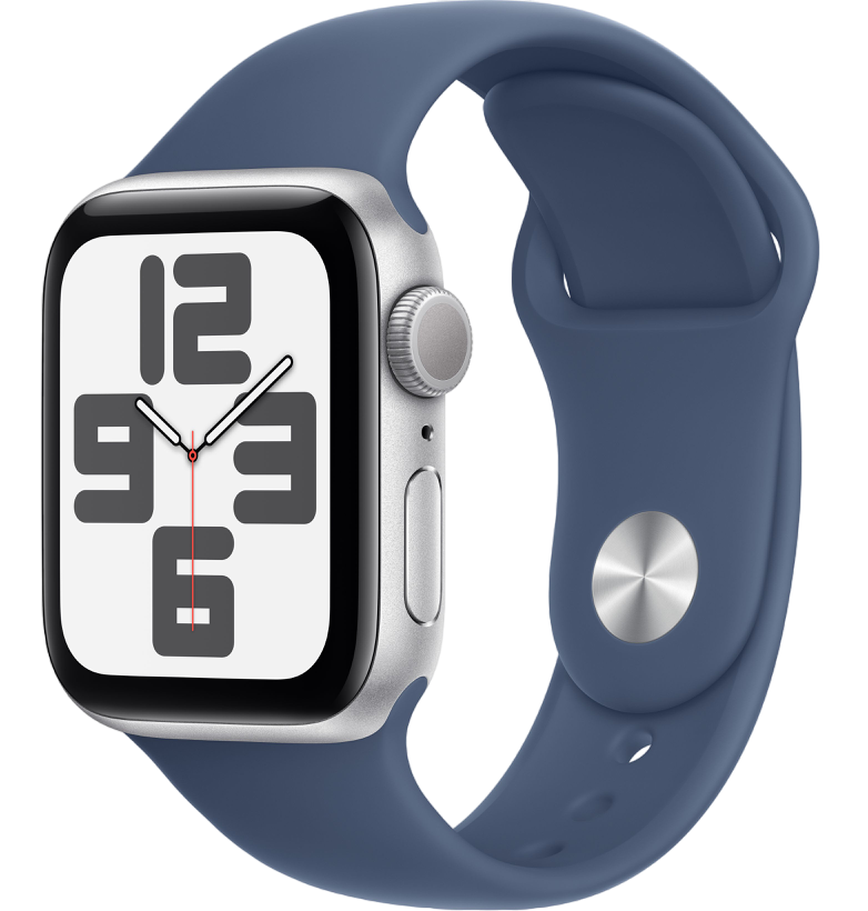 Apple Watch SE 2 (2024) 40mm Silver — Denim Sport Band M/L
