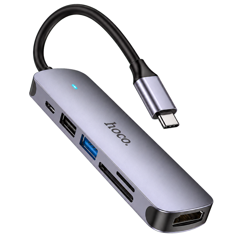 HUB - переходник Hoco HB28 Type-C на HDMI/USB3.0/USB2.0/USB-C/MicroSD/SD HUB - переходник Hoco HB28 Type-C на HDMI/USB3.0/USB2.0/USB-C/MicroSD/SD