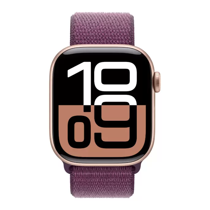 Apple Watch Series 10 42mm Rose Gold Case with Plum Sport Loop One Size