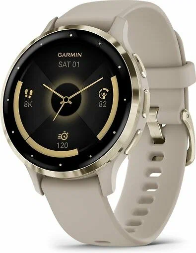 Garmin Venu 3S Soft Gold Stainless Steel Bezel with French Gray Case and Silicone Band (010-02785-02)