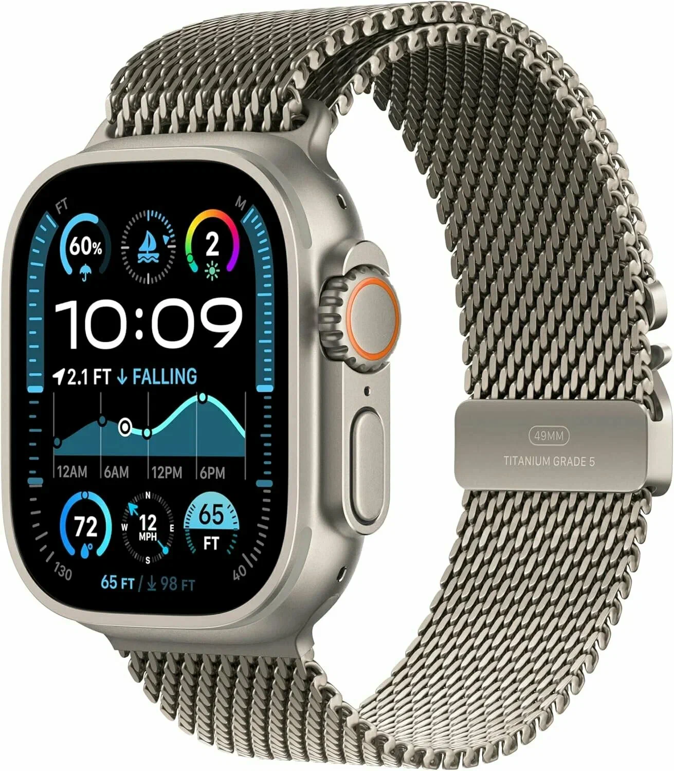 Apple Watch Ultra 2 (2024) 49mm Natural Titanium Case with Natural Titanium Milanese Loop L