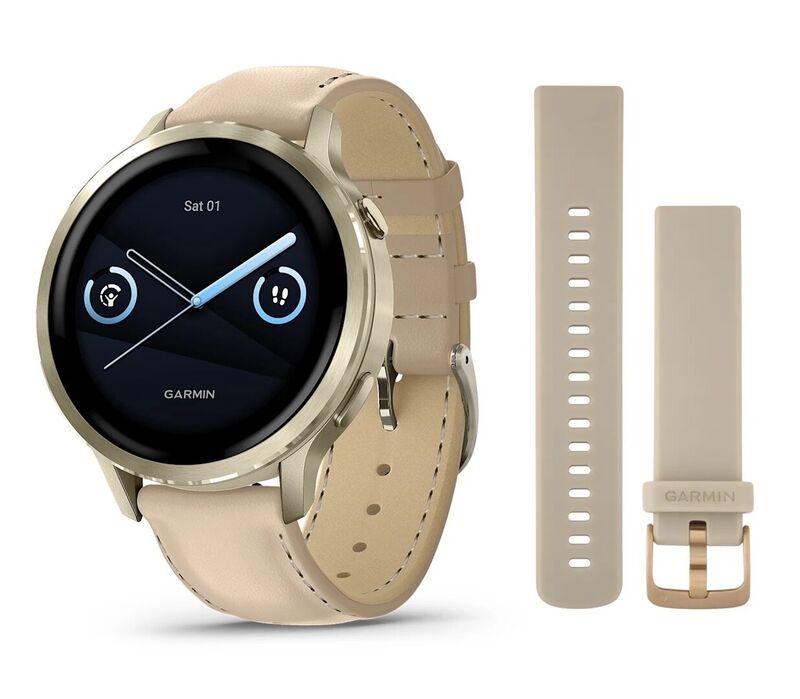 Garmin Venu 4 41mm Lunar Gold with Bone Silicone Band and Light Sand Leather Band (010-03013-03)