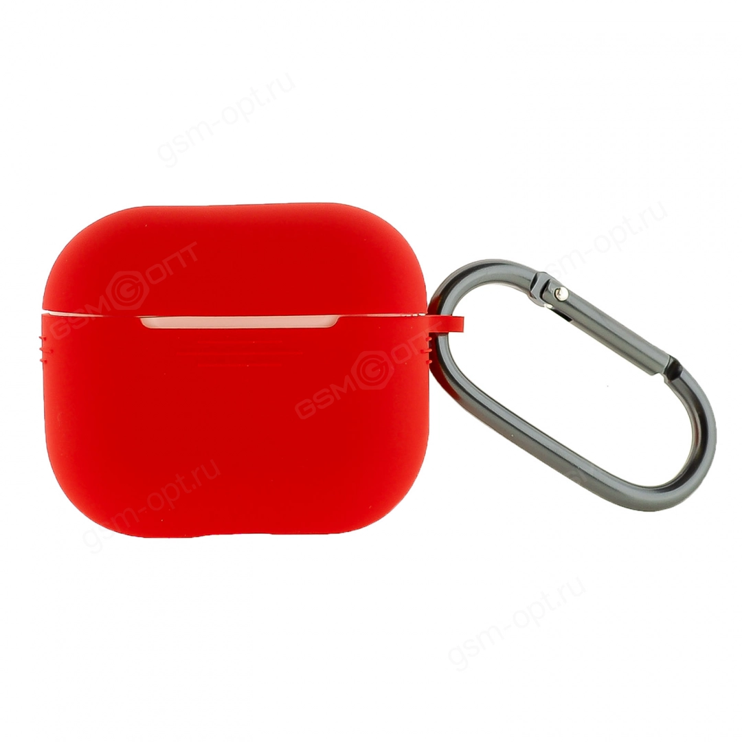 Чехол HANG Silicone Case с карабином для AirPods 3,  красный